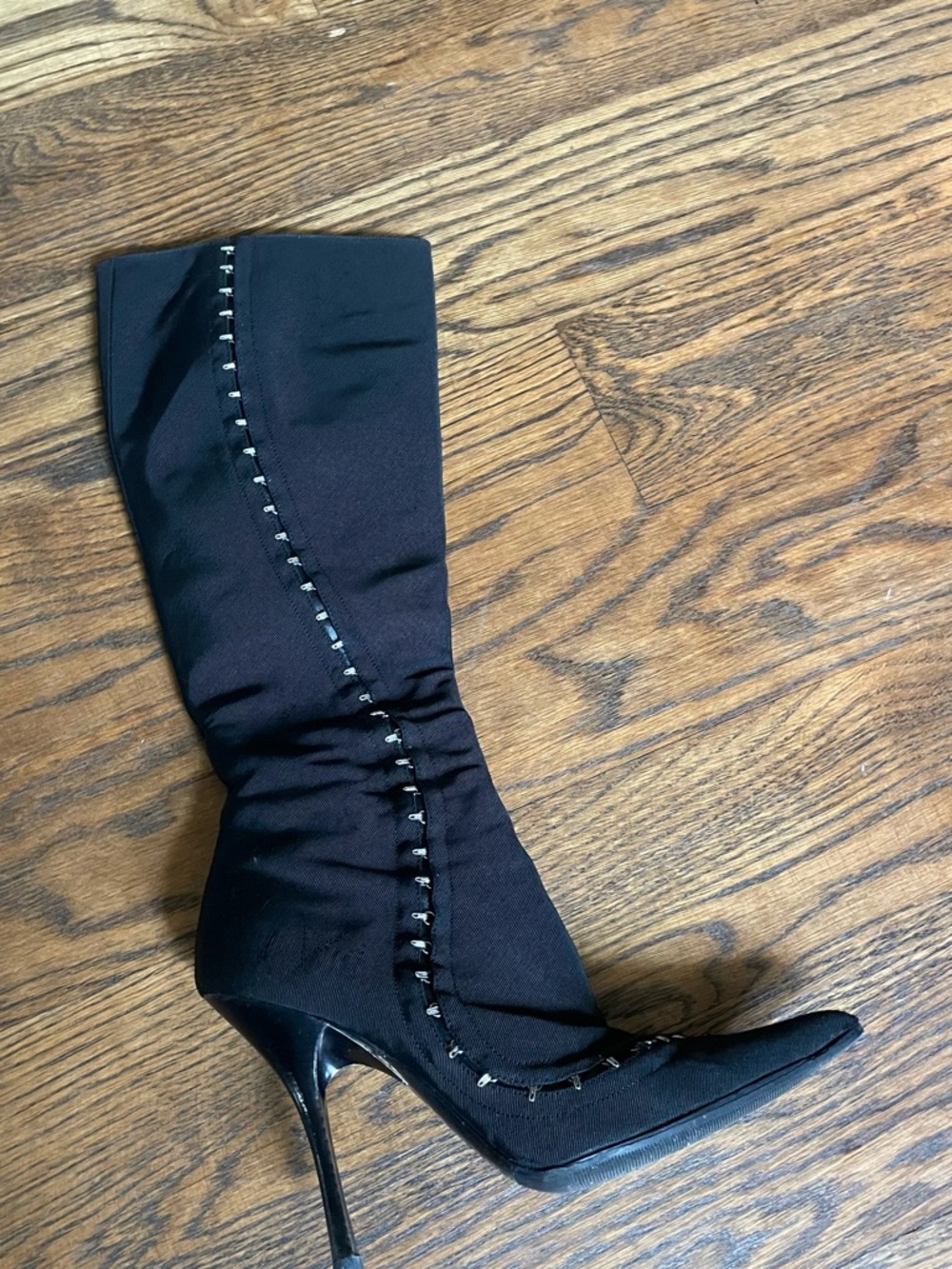 Vicini Giuseppe Zanotti Black Knee-High Stiletto Boots with Silver Stud Detail